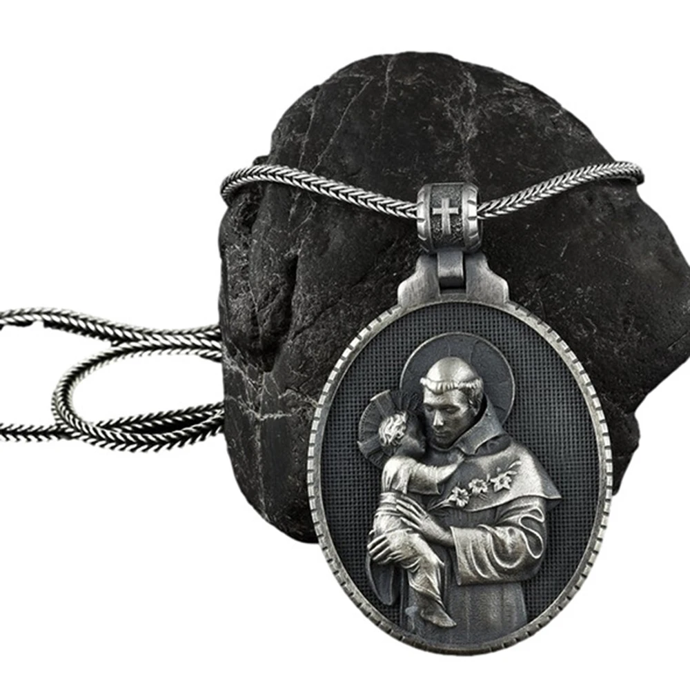 Mados Derliaus Katalikų Saint Anthony vyriški Karoliai Pakabukas Krikščionių Medalis Grandinės Karoliai 1