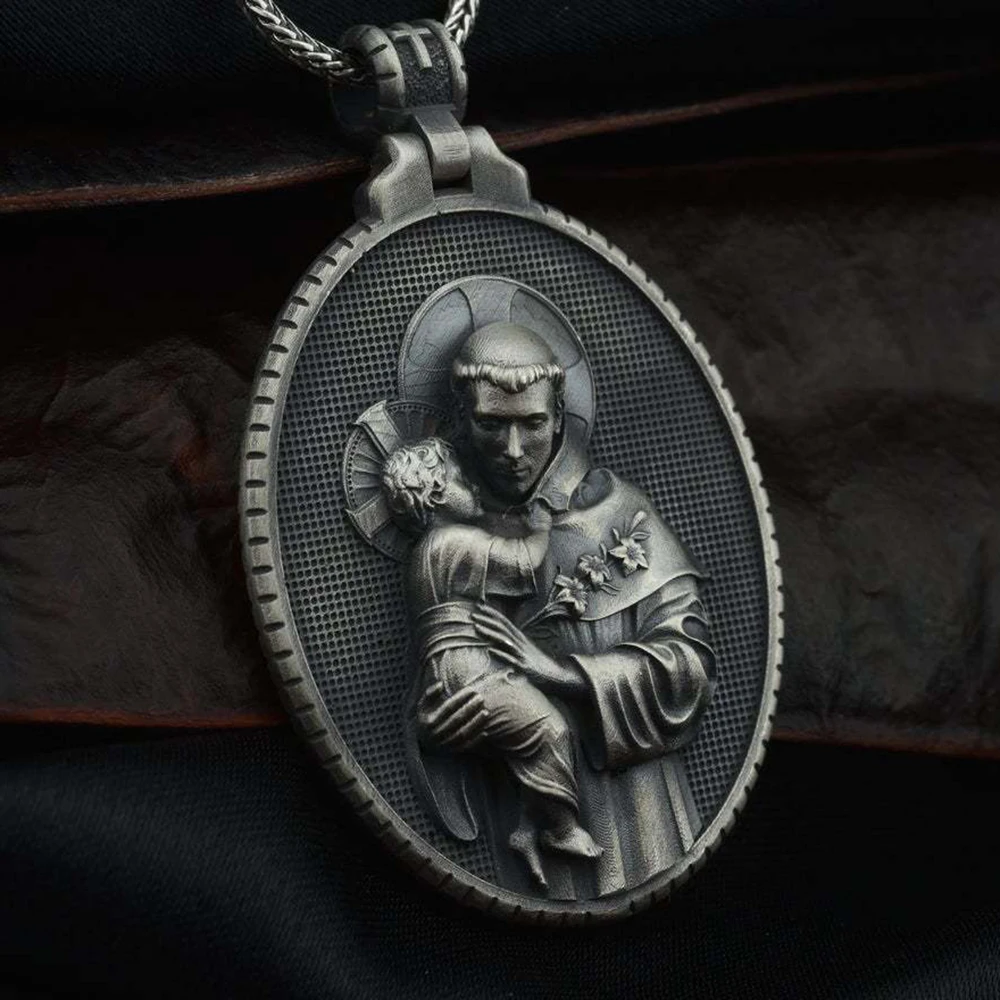 Mados Derliaus Katalikų Saint Anthony vyriški Karoliai Pakabukas Krikščionių Medalis Grandinės Karoliai 2