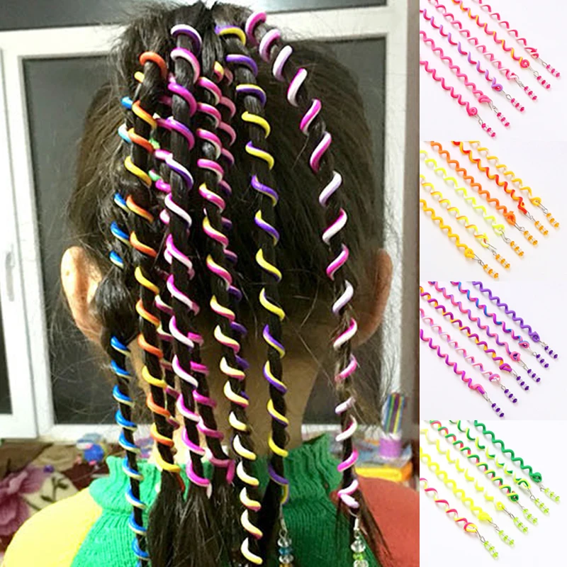 Naujas 6Pcs Vaikų Mergaičių Spiralės Kaspinai Spalvingas Mielas Ilgai Pynimo Hairwear Plaukų Juostos Mada Vaikams Hairband Priedai 1