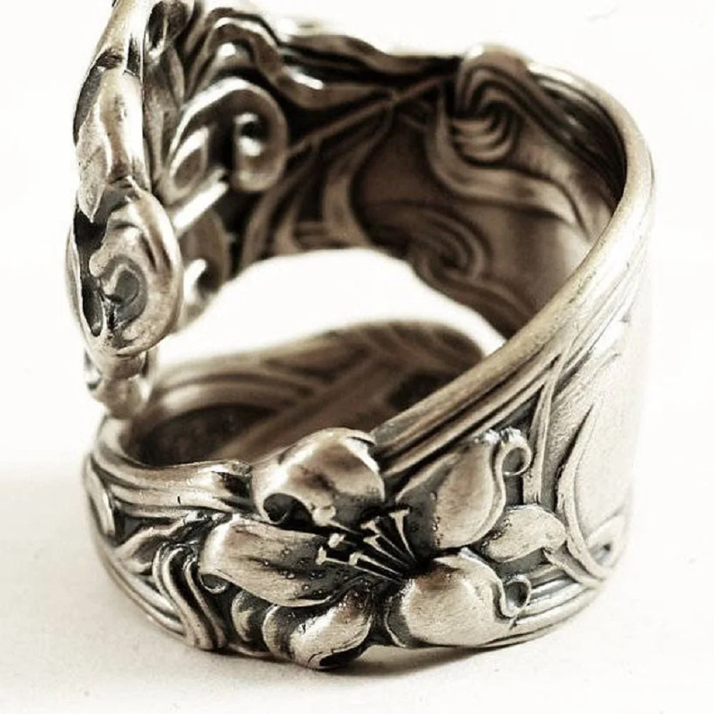 Kūrybinio Derliaus Lelija Gėlė Likvidavimo Žiedas Moterims Šaukštu Formuoti Vestuves Žiedai, Papuošalai, Dovana 4