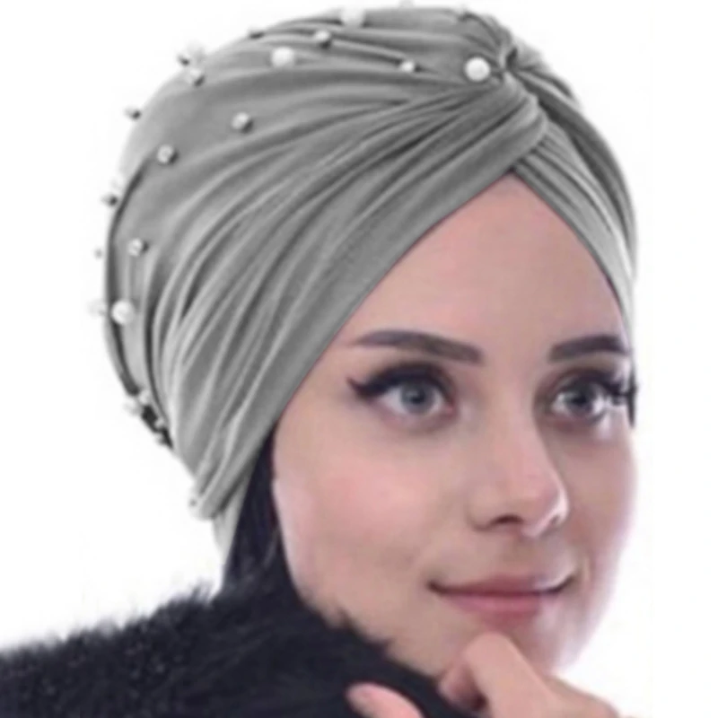 Naują Pavasario Rudens Moterų Skara Elegantiškas Ponios Beanie Skrybėlių Musulmonų Moterys Turbaną Vidinis Hijabs Mados Karoliukų Apdaila Skrybėlę Vienas Dydis 4