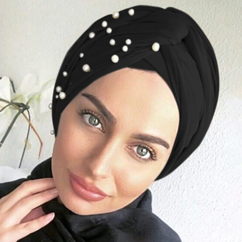 Naują Pavasario Rudens Moterų Skara Elegantiškas Ponios Beanie Skrybėlių Musulmonų Moterys Turbaną Vidinis Hijabs Mados Karoliukų Apdaila Skrybėlę Vienas Dydis 5