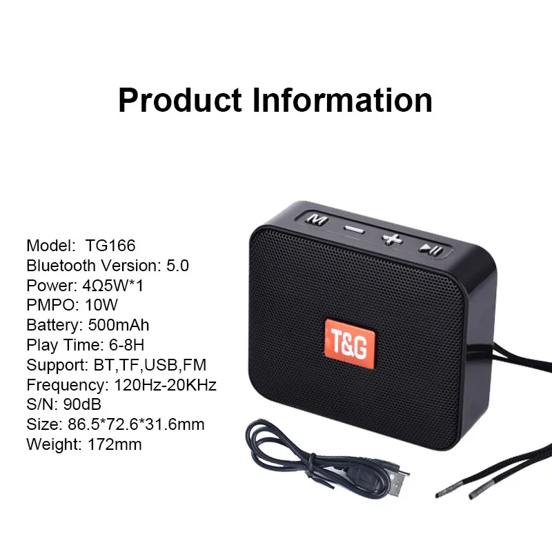 T&G TG166 Mini Garsiakalbis Portable Bluetooth Garsiakalbiai Mažas Belaidžio Lengvas Lauko žemų dažnių Garsiakalbis Paramos FM TF Kortelė 1