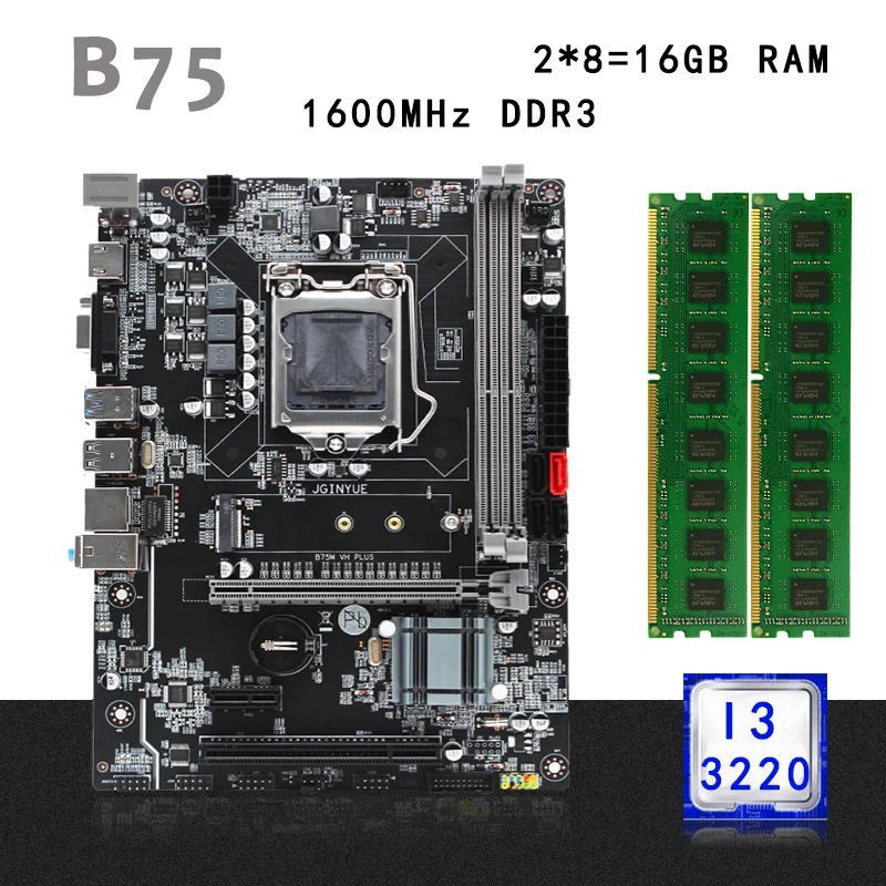 B75 darbastalio plokštė nustatyti kit LGA 1155 su Intel I3 3220 procesorius 16G(2*8G) DDR3 RAM atminties Mico-ATX pci-e 2.0 M. 2 NVME 5