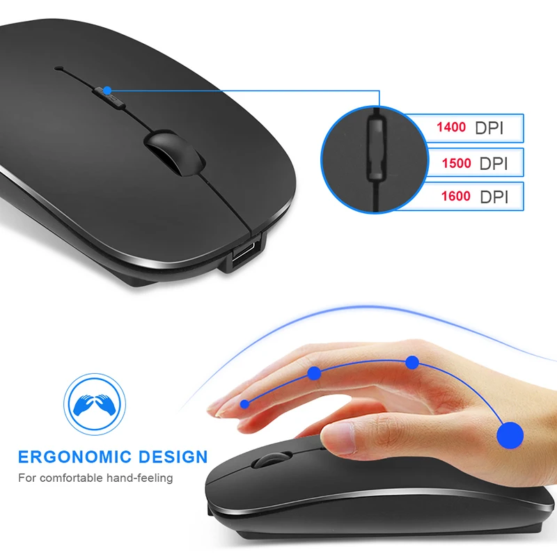 Silent Wireless Mouse Įkrovimo Dula Modelio Planšetinį kompiuterį 