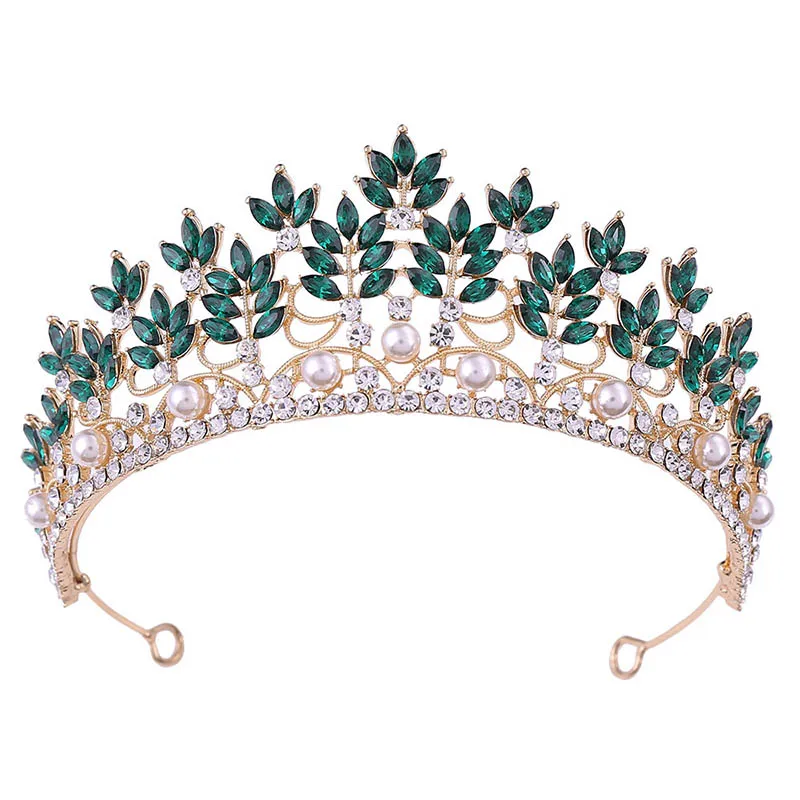 FORSEVEN Derliaus Baroko Mėlyna/rožinė Aukso Spalva Crystal Imituojamas Perlai Turas Tiara Vainikėliai Diadem Royal Princess Karalienė diadema 0