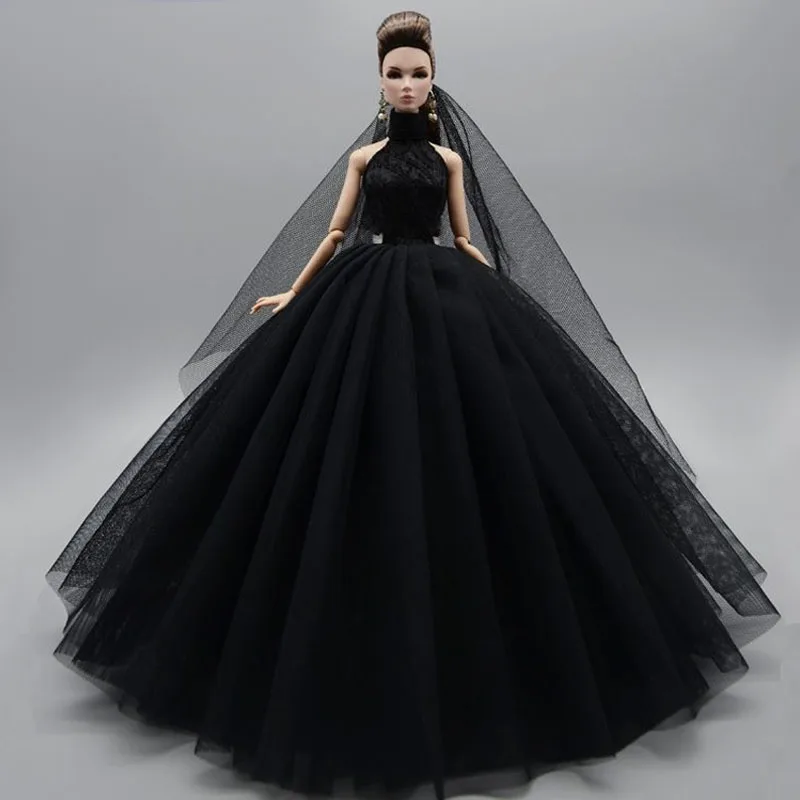 3pcs/daug Aukšto Kaklo Mados Vestuvių Suknelė Barbie Lėlės Komplektus Princesė Vakare Šalis Suknelė Ilgos Suknelės Lėlės Drabužiai & Šydas 0