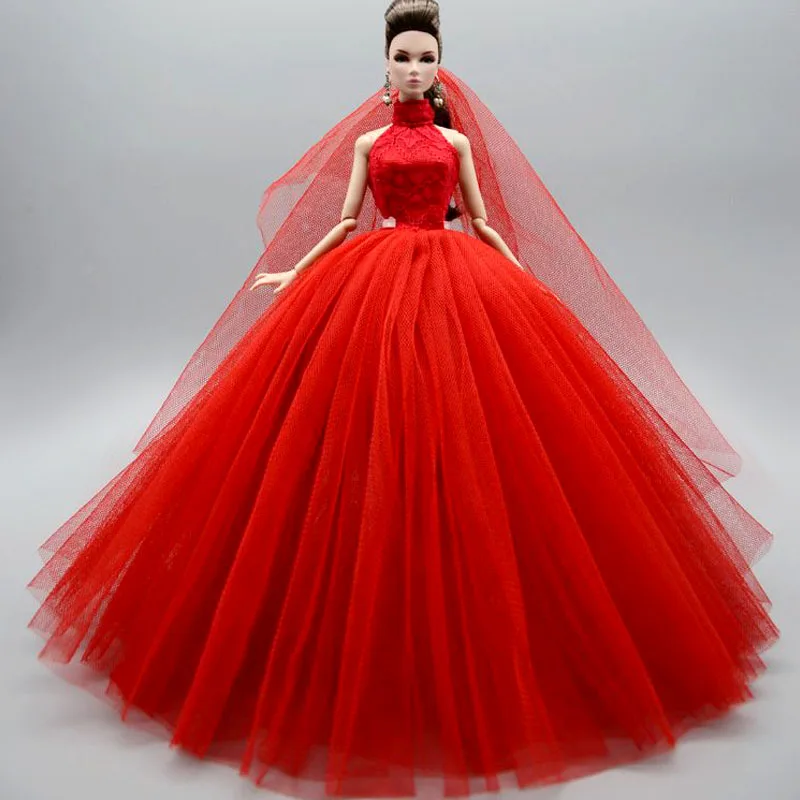 3pcs/daug Aukšto Kaklo Mados Vestuvių Suknelė Barbie Lėlės Komplektus Princesė Vakare Šalis Suknelė Ilgos Suknelės Lėlės Drabužiai & Šydas 3