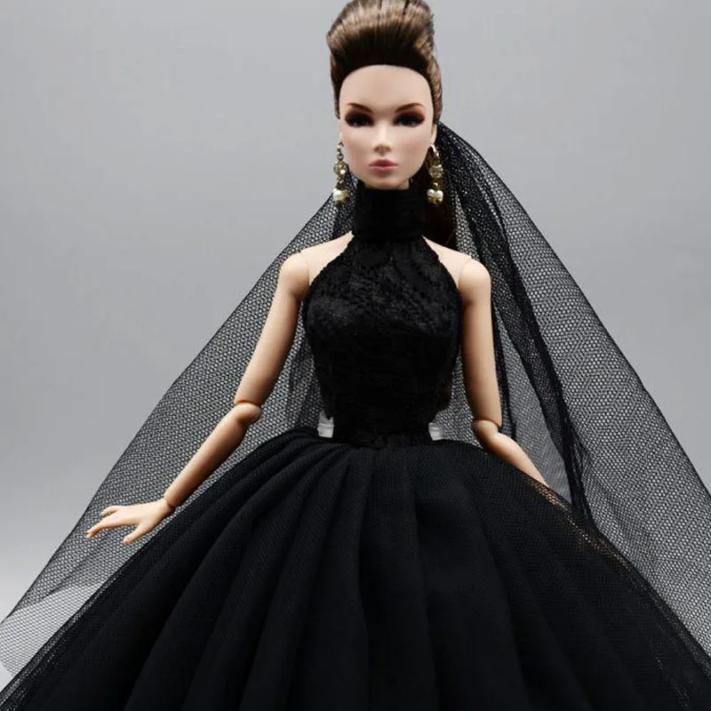 3pcs/daug Aukšto Kaklo Mados Vestuvių Suknelė Barbie Lėlės Komplektus Princesė Vakare Šalis Suknelė Ilgos Suknelės Lėlės Drabužiai & Šydas 4