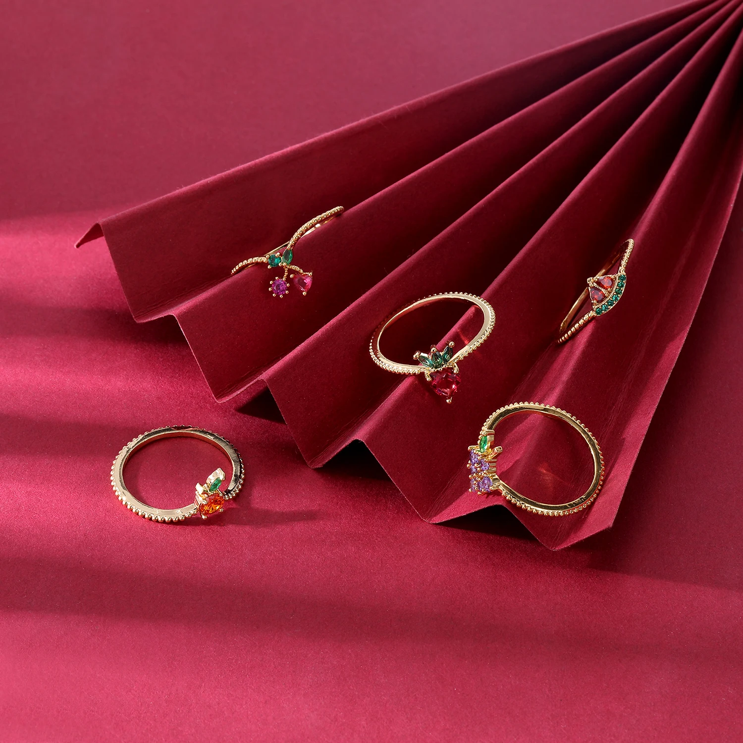 Vyšnių, Persikų Vaisių Žiedai Moterų, Mergaičių Kristalų Mielas Didina Tropinių Žiedai Aukso spalvos Sužadėtuvių, Vestuvių Santuokos Juostos Žiedas 1