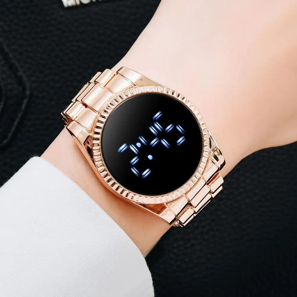 Prabanga Skaitmeninio Verslo Laikrodžiai Moterims Ponios Suknelė Mados Aukso LED Dial Apyranke Kvarciniai Rankiniai Laikrodžiai Moterų Reloj Mujer 3