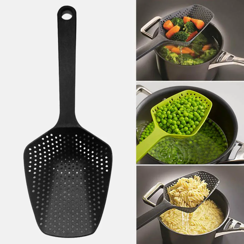 Nailono filtras šaukštas colander juoda didelės virtuvės reikmenys įtaisą, išleiskite daržovių vandens šaukštas virtuvės reikmenys kepimo įrankis 3