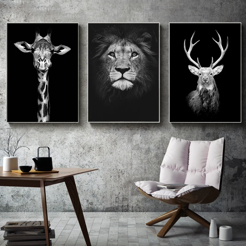 Šiaurės šalių Meno Laukinių Gyvūnų Drobė Paveikslų, Juodos ir Baltos spalvos Plakatą ir Lion Head Spaudinių Sienos Menas Nuotraukas Gyvenimo Namų Puošybai 2