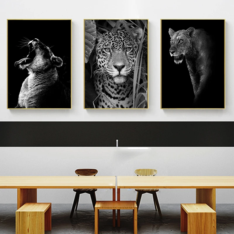Šiaurės šalių Meno Laukinių Gyvūnų Drobė Paveikslų, Juodos ir Baltos spalvos Plakatą ir Lion Head Spaudinių Sienos Menas Nuotraukas Gyvenimo Namų Puošybai 5