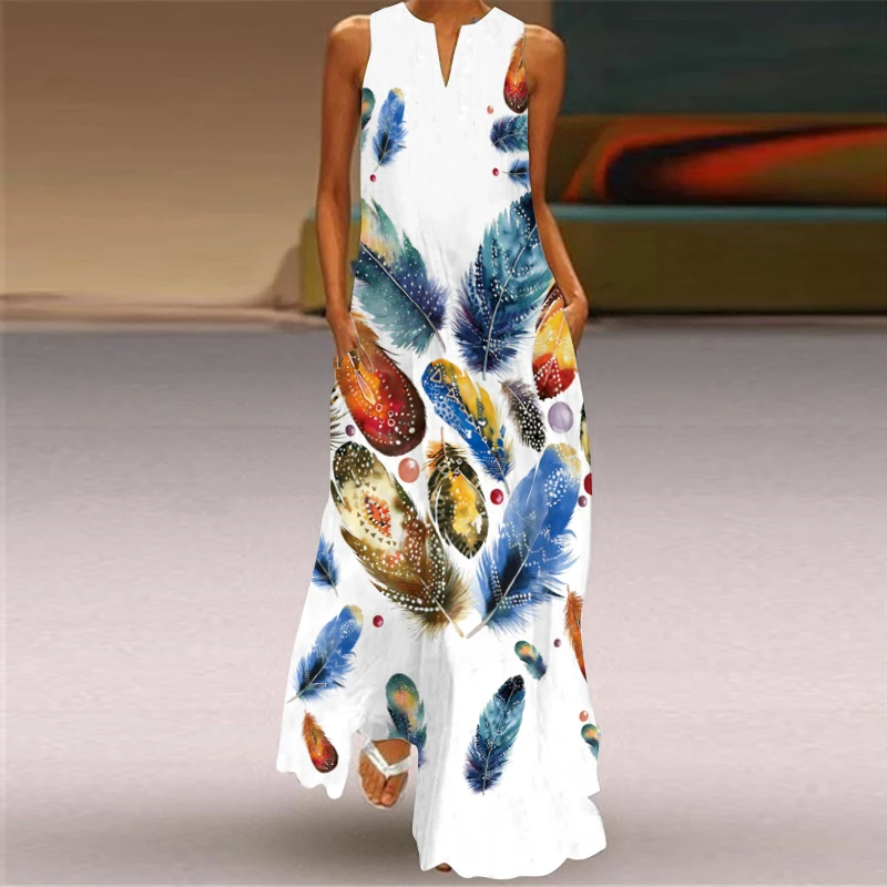 WAYOFLOVE Mados Spausdinti Vasaros Paplūdimio Suknelė 2021 Atsitiktinis Elegantiškas Ilgas Suknelės Moteris Šalis Rankovių Plius Dydis Vintage Suknelė Moterims 5