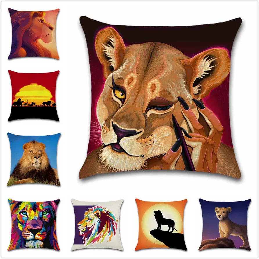 Liūtas spausdinti Gyvūnų spalvinga pagalvėlė apima, Mesti Dekoro Kėdės sėdynė sofa-Dekoratyvinis Namų vaikai draugas kambarį dovana Užvalkalas 2