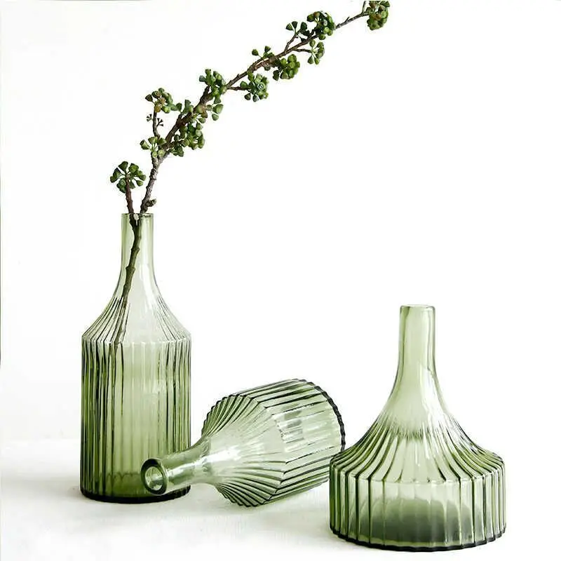 Kūrybos Dryžuotas Šviesiai Žalia Mažas Burną Vaza Kambarį Gėlių Kompozicijų Hydroponic Stiklo Vaza Namų Puošybai Baldai 1