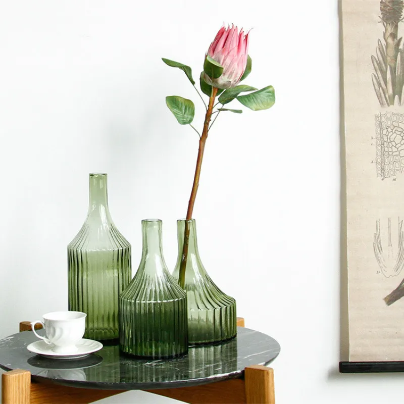 Kūrybos Dryžuotas Šviesiai Žalia Mažas Burną Vaza Kambarį Gėlių Kompozicijų Hydroponic Stiklo Vaza Namų Puošybai Baldai 3