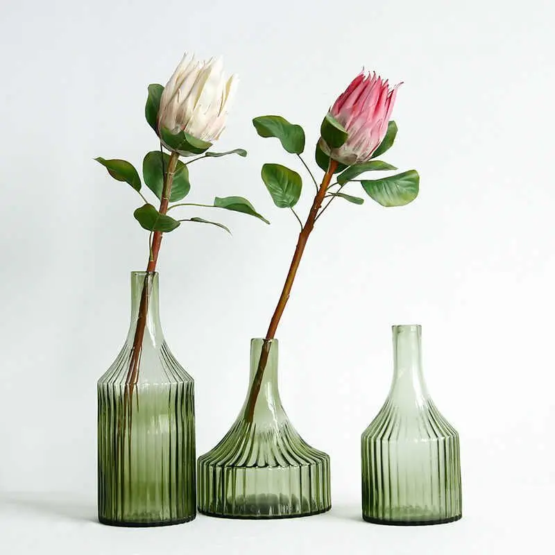 Kūrybos Dryžuotas Šviesiai Žalia Mažas Burną Vaza Kambarį Gėlių Kompozicijų Hydroponic Stiklo Vaza Namų Puošybai Baldai 5