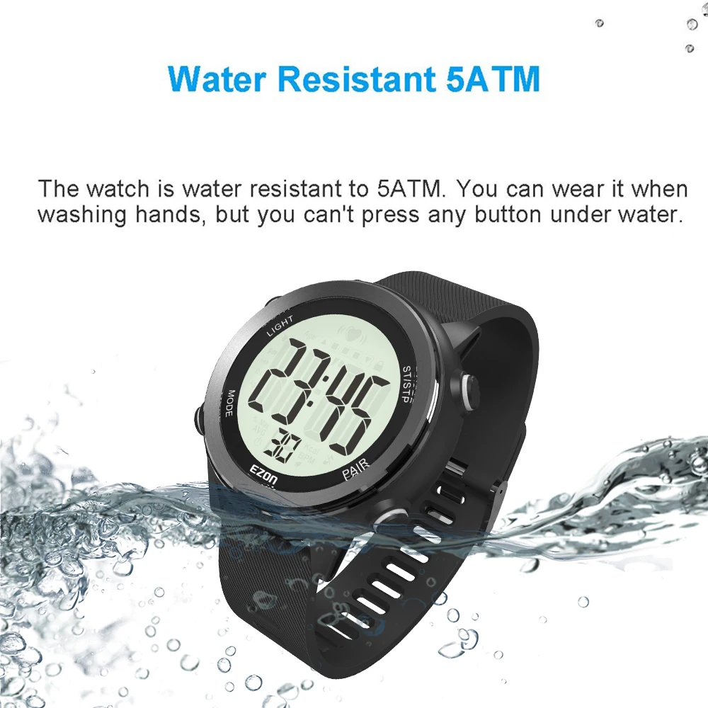 EZON T057 Skaitmeninis Žiūrėti Vandeniui Signalizacijos Kalorijų Veikia laikrodis Su Širdies ritmo Diržas Fitneso Veikia LED 50M Bluetooth Prekės 5