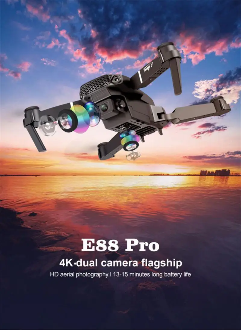 E88 Drone Su 4K Plataus Kampo Dual Camera Vaizdo Nustatymo 1080P WIFI Aukštis Išsaugojimo Fordable Smart Oro Fotografija 2