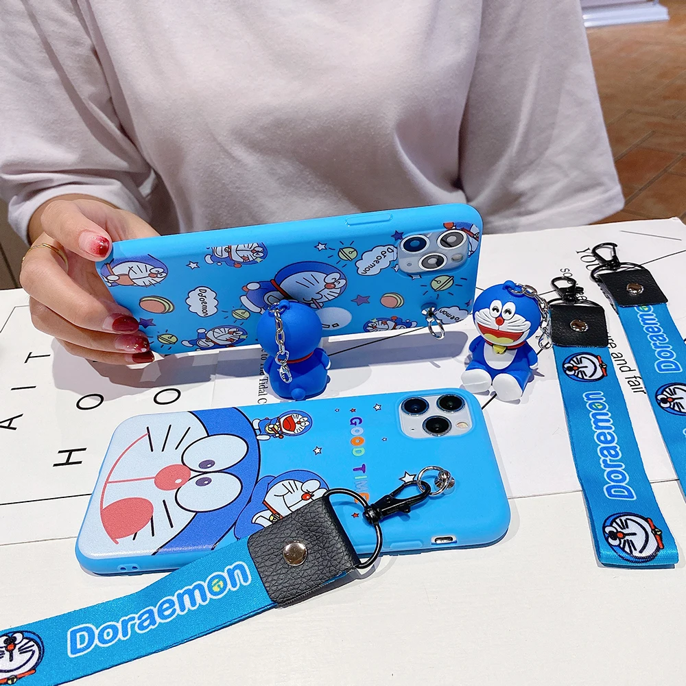 Doraemon Žaislas Atveju KOLEGA A32 A53 A59 F1S A7 A5S AX7 A71 F5 A79 F5 A77 A7X F9 Pro A8 A31 Minkštas Veidrodžio Laikiklio Dangtelį su Virvelę 1