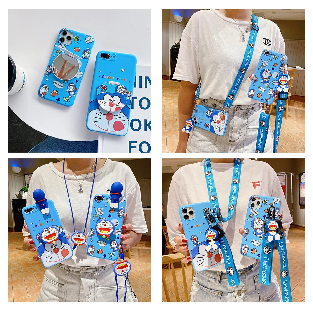 Doraemon Žaislas Atveju KOLEGA A32 A53 A59 F1S A7 A5S AX7 A71 F5 A79 F5 A77 A7X F9 Pro A8 A31 Minkštas Veidrodžio Laikiklio Dangtelį su Virvelę 3