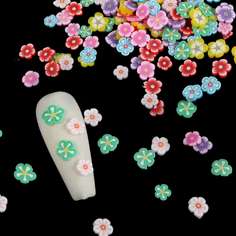 Minkštas Molis Mini Gėlių Nail Art Dribsnių Skiltelės Spalvinga Pavasario Vasaros Nagai Priedai Daisy Gėlių Polimero Molio Gabalas Apdaila 2