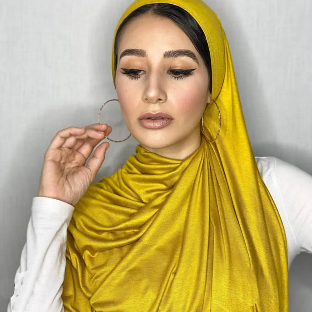 10 dienų pristatymas Medvilnės Jersey Hijab Šalikas Spalvotų Minkšta Elastinga Musulmonų Skara Paprasto Turbaną Kaklaraištis Galvos Apsiaustas Moterų 170x60cm 5