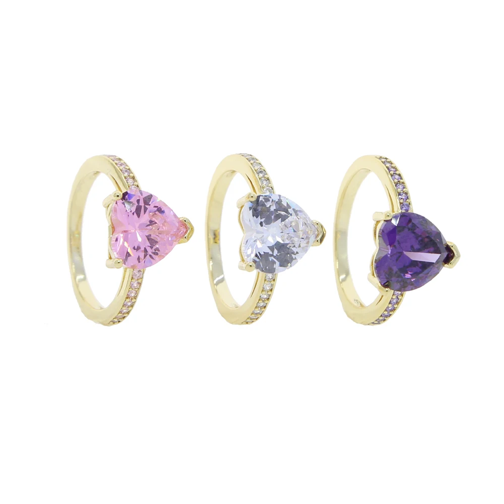 Naujas vestuvinis žiedas stilius su balta rausva, violetinė širdies cz asfaltuotas maža grupė žiedais su aukso spalvos sidabrą, sužadėtuvių žiedai, juvelyrika 5