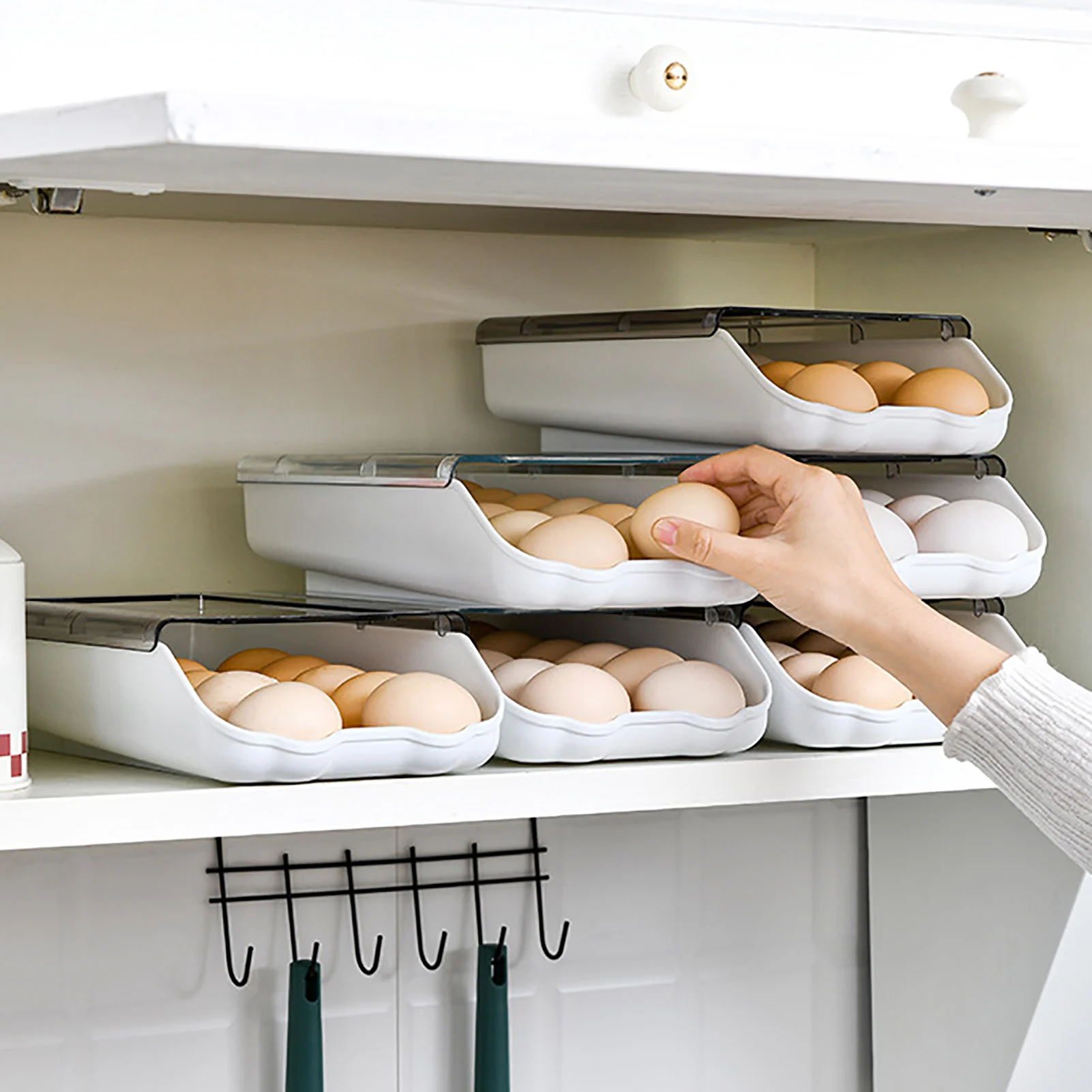 Naujas Aukštos kokybės Automatinio Supimo Kiaušinių stalčiuko Didina Dizaino Kiaušinių Dėklas Konteineriai, Refrižeratorių Fresh Box Virtuvės Įrankiai 1