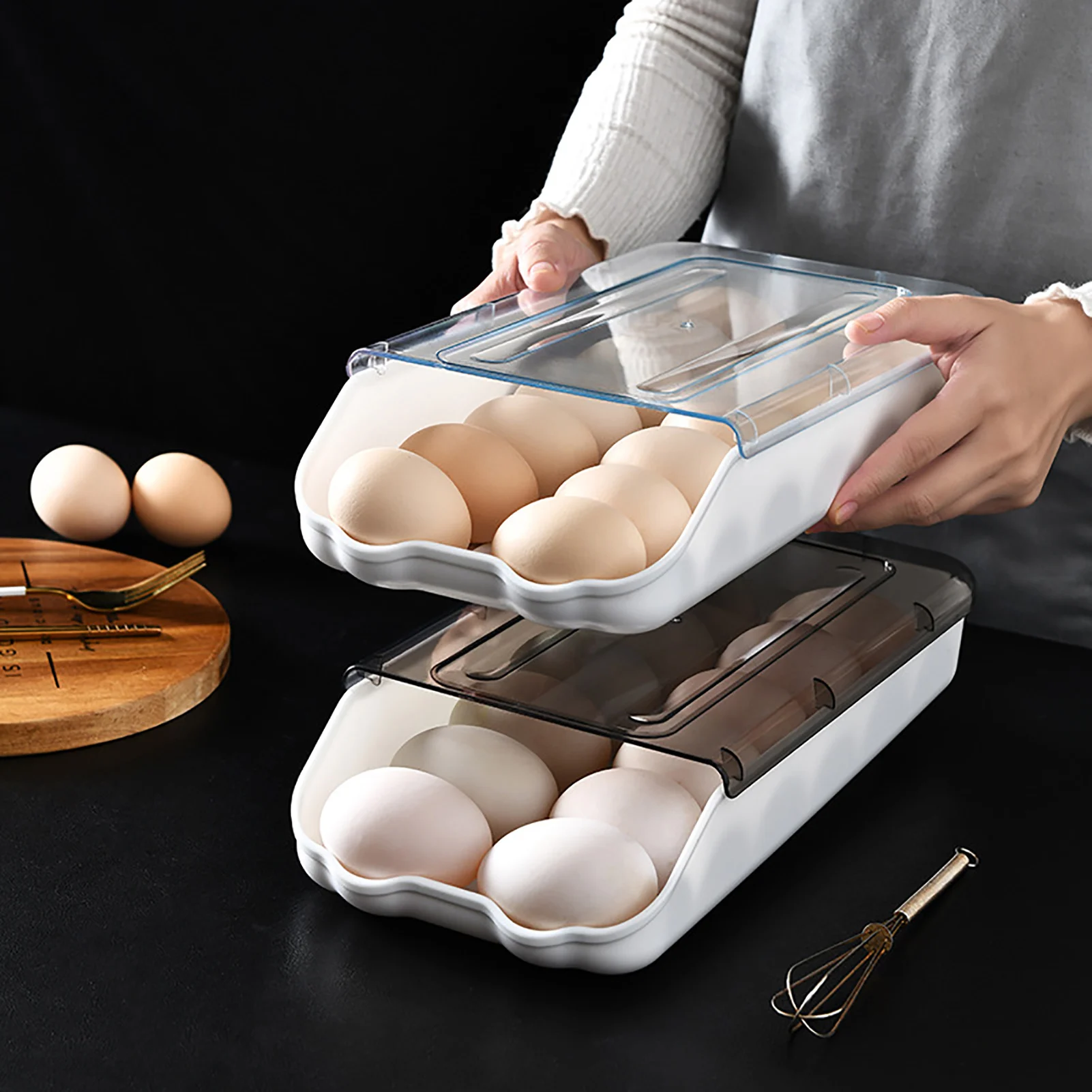 Naujas Aukštos kokybės Automatinio Supimo Kiaušinių stalčiuko Didina Dizaino Kiaušinių Dėklas Konteineriai, Refrižeratorių Fresh Box Virtuvės Įrankiai 3