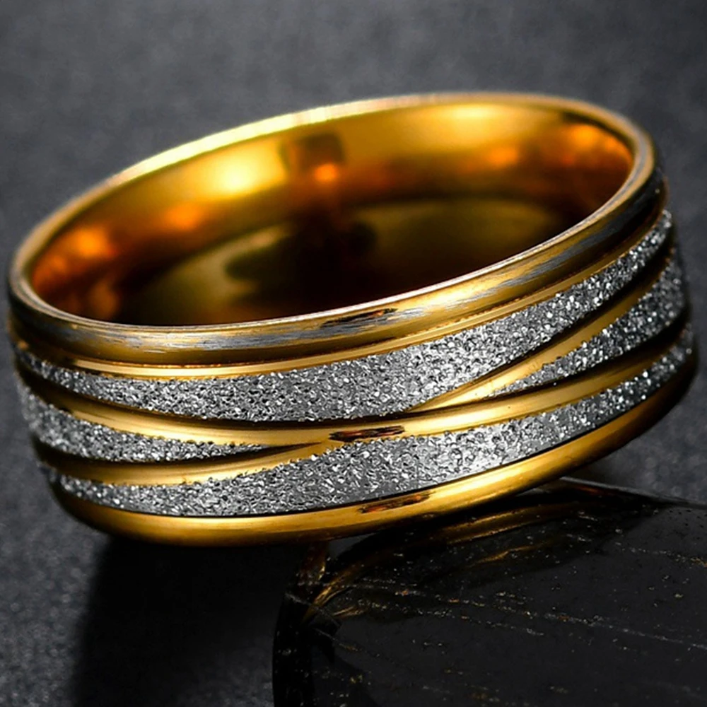 Mergelės Aukso, Nerūdijančio Plieno, Klasikinis Žiedas Vestuvių Juostoje 8mm Spalvinga Vaivorykštė Pora Karalius ir Karalienė Nuotaika Žiedų Spalvą 1