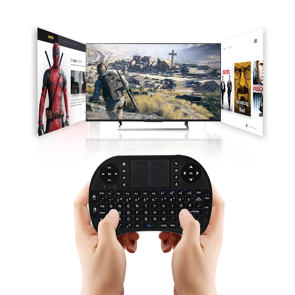 2021NEW 3 Spalvų Apšvietimu i8 Mini Wireless Keyboard 2,4 ghz anglų kalba 3 Spalva Oro Pelė su Touchpad Nuotolinio Valdymo Android TV Box 2