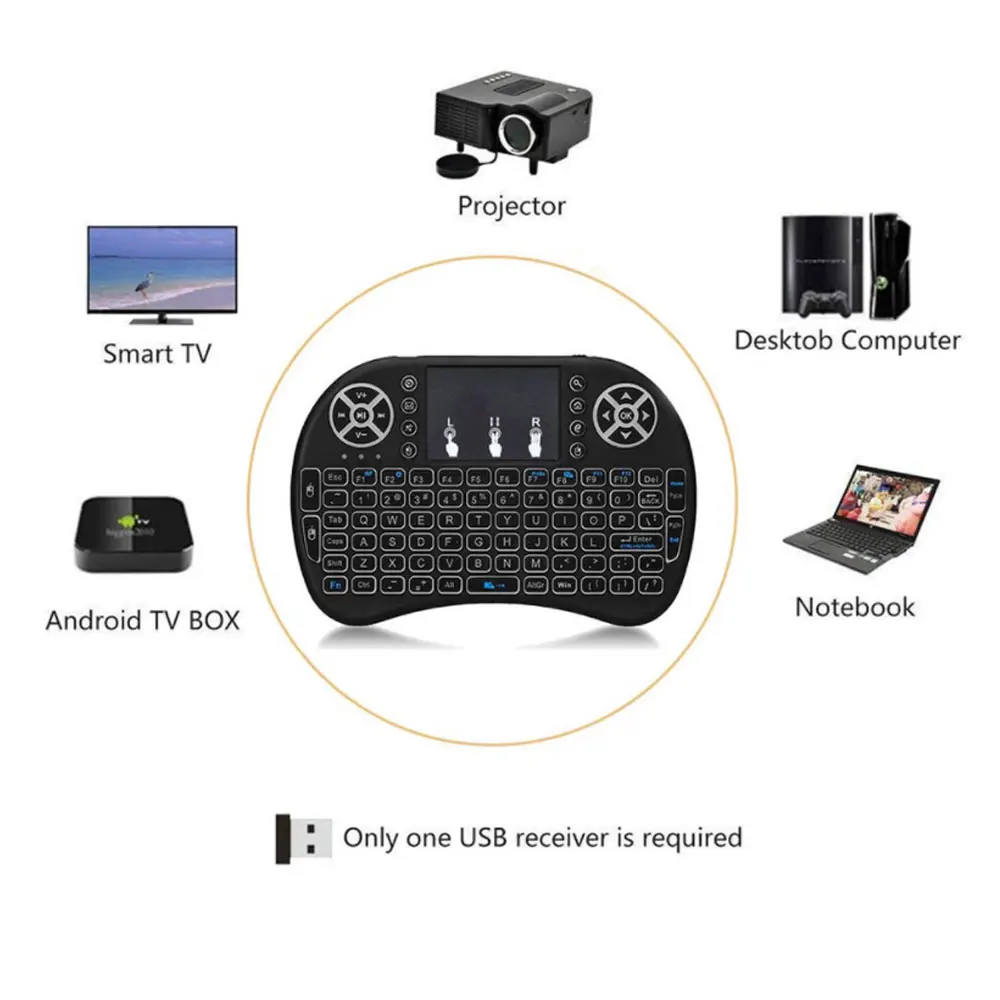 2021NEW 3 Spalvų Apšvietimu i8 Mini Wireless Keyboard 2,4 ghz anglų kalba 3 Spalva Oro Pelė su Touchpad Nuotolinio Valdymo Android TV Box 4