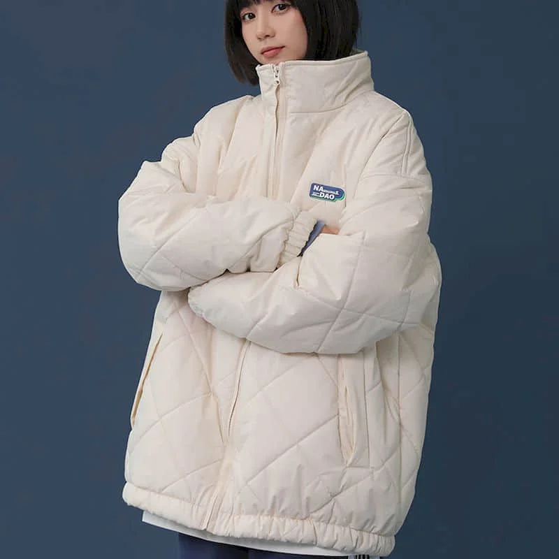 Moterų kamšalu kailis 2021 m. Rudens žiemos paprasta dygsniuotas beisbolo uniformos striukė Harajuku prarasti preppy stilius trumpas duona striukė viršų 2