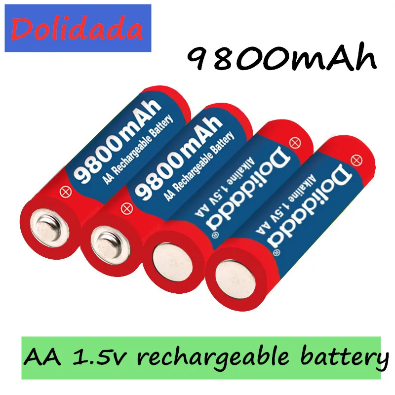 Dolidada 2020 Naują Žymą 9800 MAH įkraunamos baterijos AA 1,5 V Įkrovimo Naujas Alcalinas drummey +1pcs 4-cell baterijos įkroviklis 0