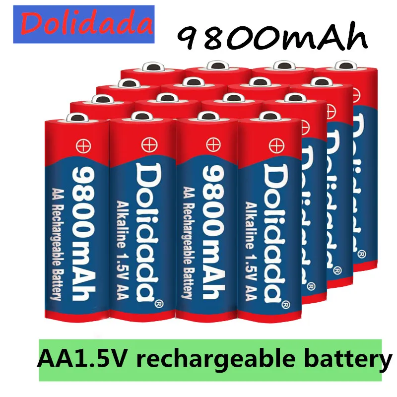 Dolidada 2020 Naują Žymą 9800 MAH įkraunamos baterijos AA 1,5 V Įkrovimo Naujas Alcalinas drummey +1pcs 4-cell baterijos įkroviklis 5
