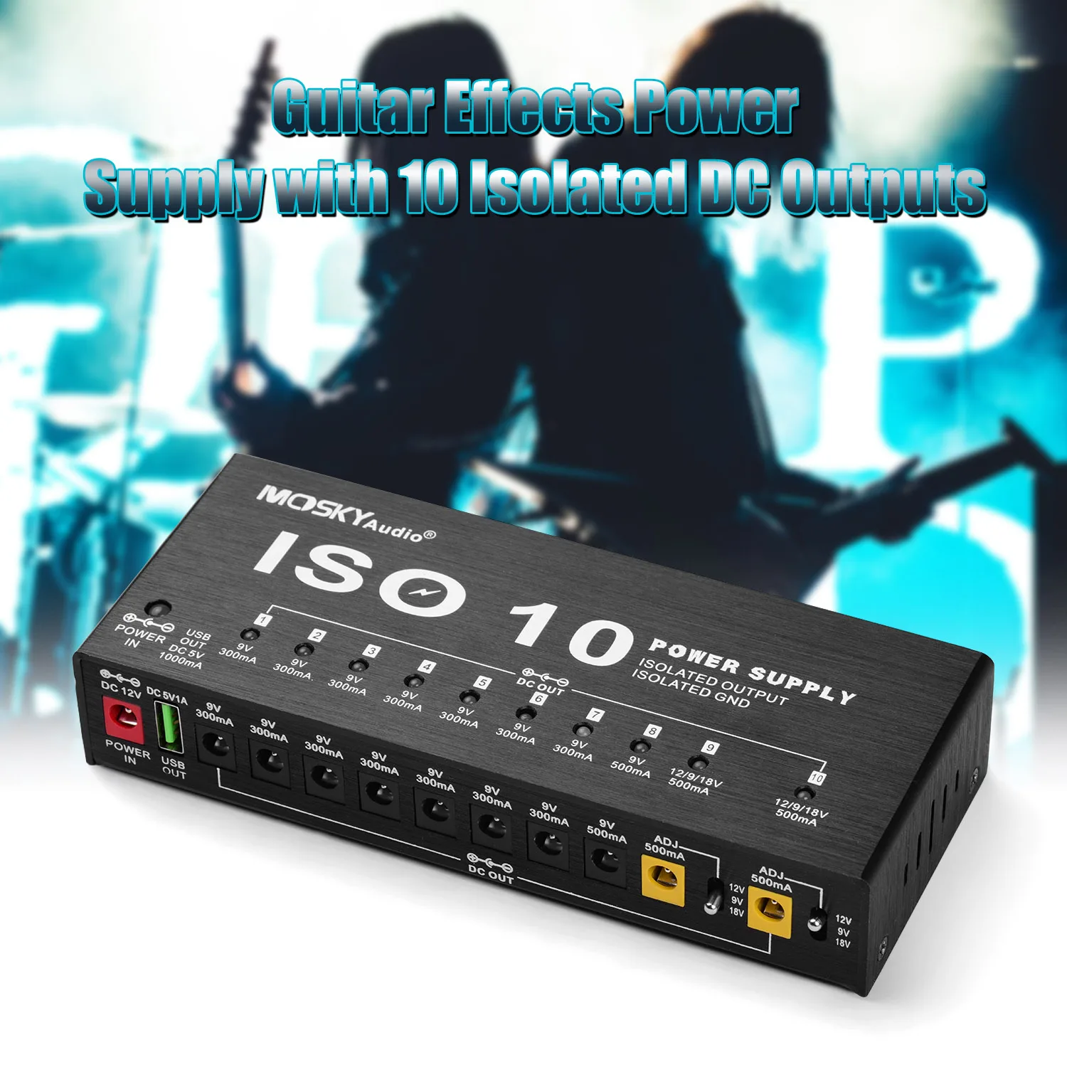 MOSKY ISO-10 Gitara Poveikį Energijos Tiekimo Stotis 10 Izoliuotas DC Išėjimai & Vieną 5V USB Išvestis 9V 12V 18V Gitara Priedų 1