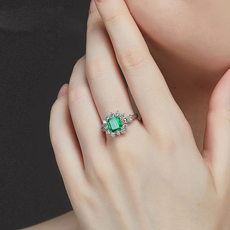 Prabangus retro deimanto žiedas asmenybės kūrybinės naujų smaragdas gamtos cirkonis, smaragdas žiedas moterims Fine jewelry 4