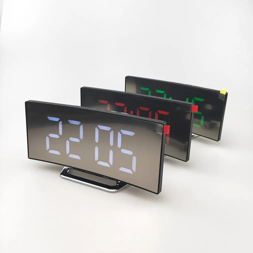 Didelis Ekranas LED Išlenkto Paviršiaus Veidrodis, Laikrodis Silent Alarm Clock Stalo Namų Puošybai Energijos Taupymo Duomenų Saugojimo Laikrodis 1