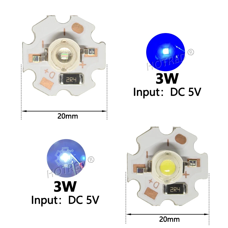 10VNT DC5V LED PCB Įdiegta 3W Chip SMD COB Doide Karoliukai Visą Spektrą Šalta Šilta Balta Žalia Deep Red 660nm Royal Blue UV SPINDULIŲ 5