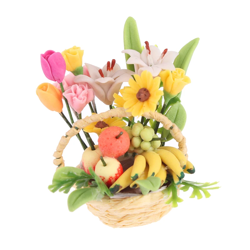 1:12 miniatiūriniai Lėlių priedai Gėlių Krepšelis Mini Vaisių Krepšelis, Gėlės Vazonas, Dekoro, Žaislų sodo puodai ir sodinamosios 19 Stilius 0