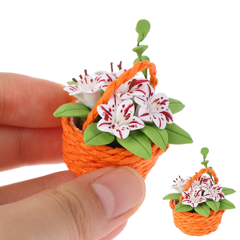 1:12 miniatiūriniai Lėlių priedai Gėlių Krepšelis Mini Vaisių Krepšelis, Gėlės Vazonas, Dekoro, Žaislų sodo puodai ir sodinamosios 19 Stilius 2