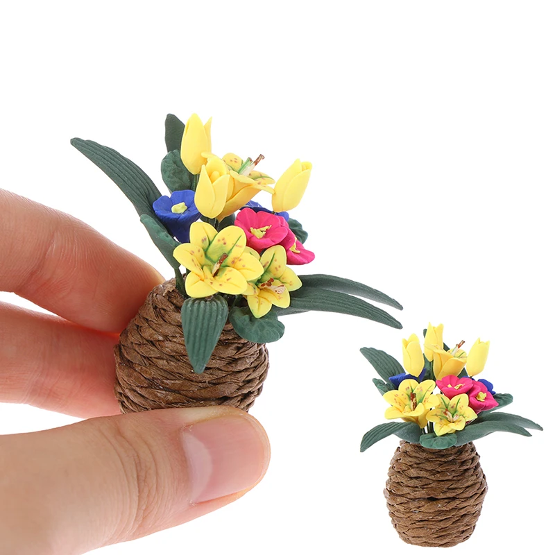 1:12 miniatiūriniai Lėlių priedai Gėlių Krepšelis Mini Vaisių Krepšelis, Gėlės Vazonas, Dekoro, Žaislų sodo puodai ir sodinamosios 19 Stilius 4