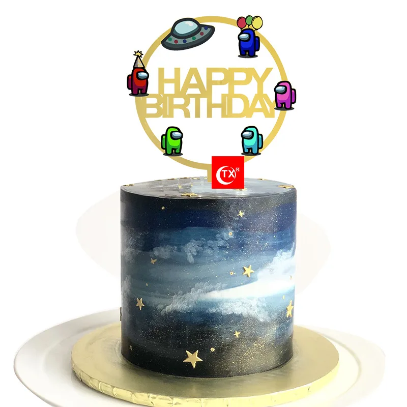 Astronautas Happy Birthday Cake Toppers Akrilo Kosmoso Erdvėlaivių Tortas Šaligatvio Vaikams Gimtadienio Torto Kepimo Dekoras 5
