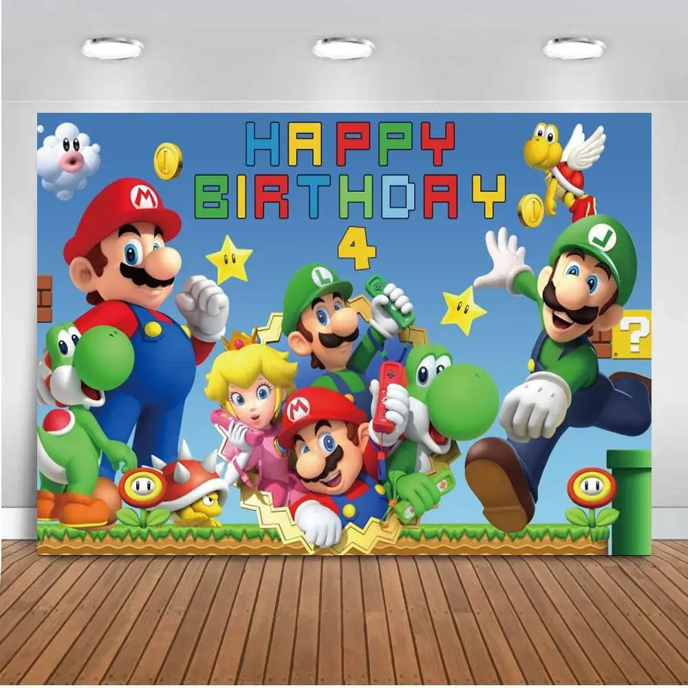 Žaidimas Super Marios Bros Fotografijos Backdrops Šalies Stalo Dekoras Vaikų Gimtadienio Animacinių Filmų Nuotrauka Fone Vinilo Photo Booth 1