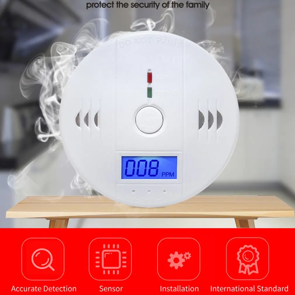 Profesija Namuose Saugos CO-Anglies Monoksido Apsinuodijimo Dūmų Dujų Jutiklis Įspėjimo Signalo Jutiklis LCD Displayer Virtuvė 1