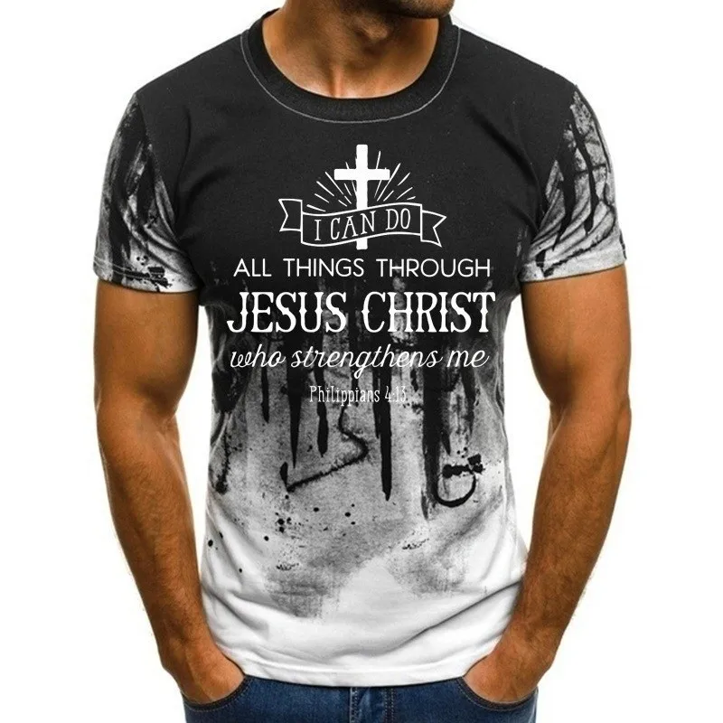 Naujas retro vyriški T-shirt Jėzaus Kristaus kryžiaus atspausdintas T-shirt atsitiktinis mados vyrų prarasti apvalios apykaklės T-shirt slim top marškinėliai 3