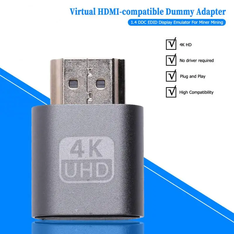 Plug And Play HDMI suderinamus Virtualus Ekranas 4K DDC EDID Manekeno Plug EDID Ekranas Emuliatorius Adapteris Paramos 1920x1080P Vaizdo 1